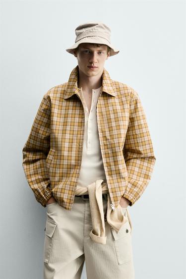 جاكيت مربعات بقصة عادية - Ecru/Yellow الخاص بـ Zara