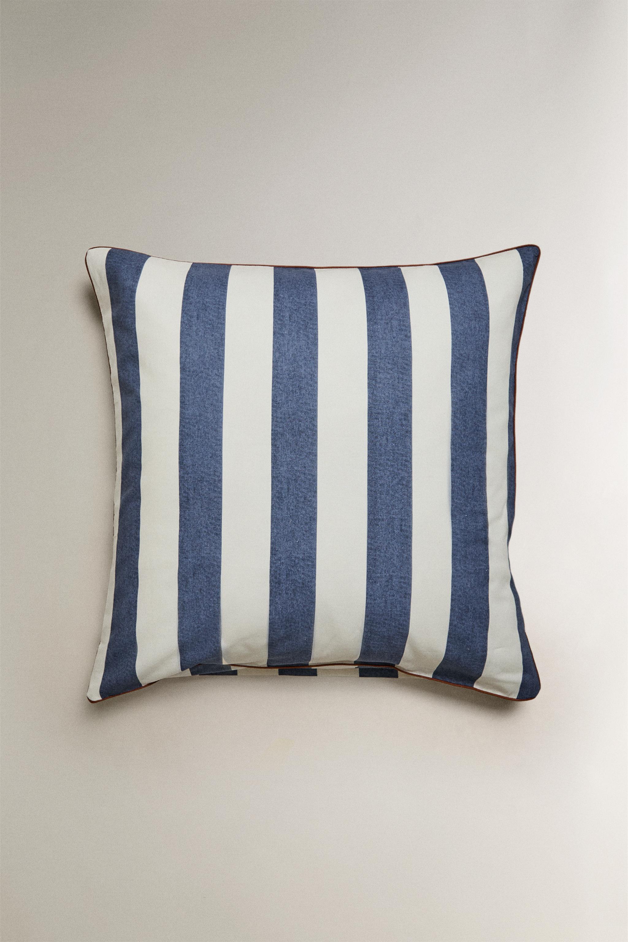 FADED STRIPED COTTON PILLOWCASE — Blue