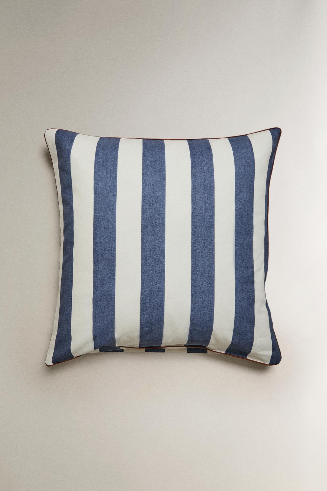 FADED STRIPED COTTON PILLOWCASE — Blue