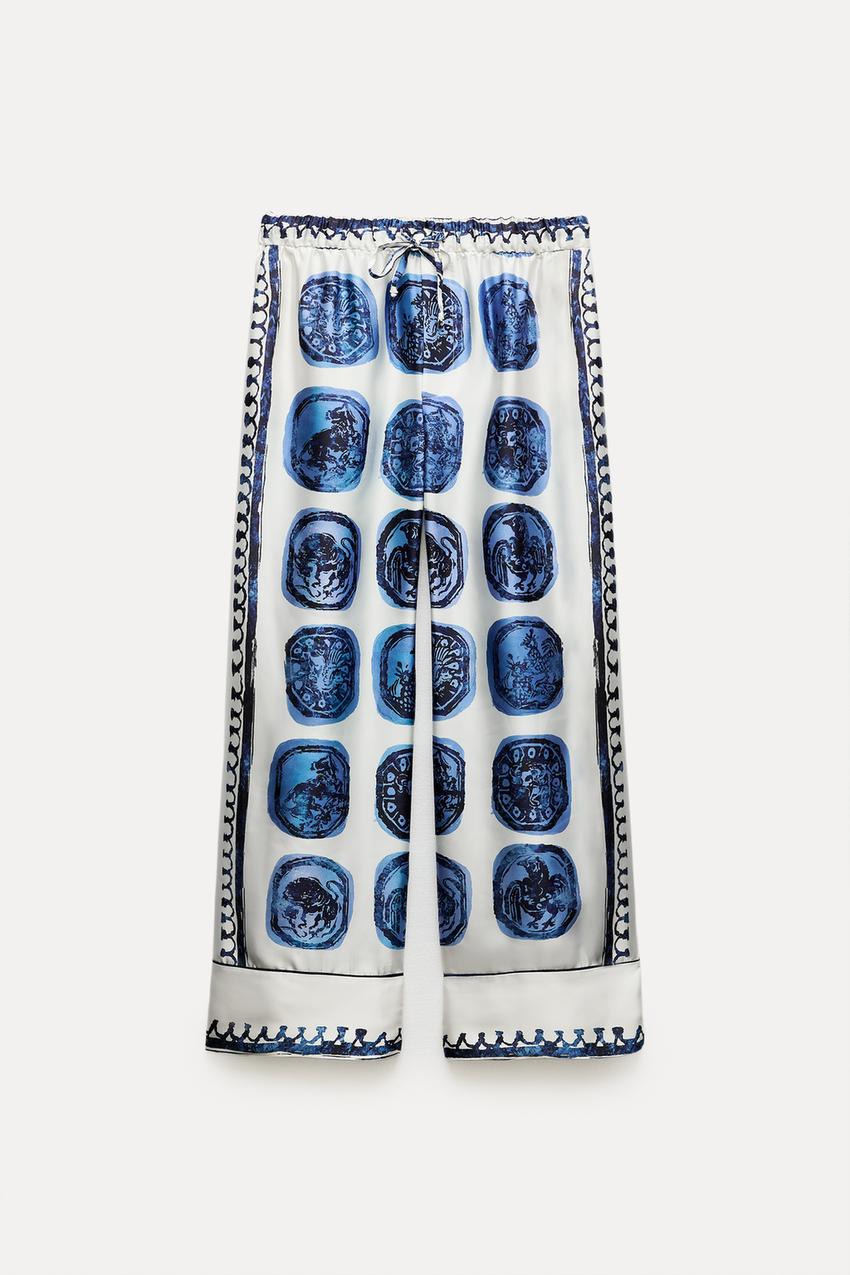 ZW COLLECTION PRINTED TROUSERS - White / Navy