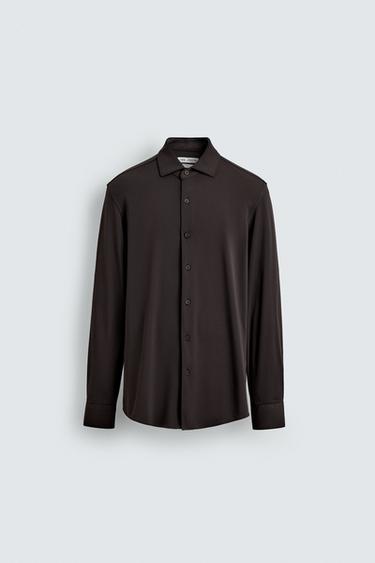 Zara TEXTURED STRETCH SHIRT - Chocolate
