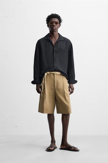 PLEATED RELAXED FIT BERMUDA SHORTS - Ochre by Zara