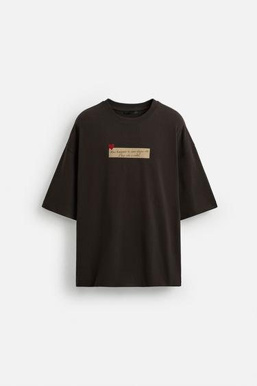 HEART PRINT TEXT T-SHIRT - Brown by Zara