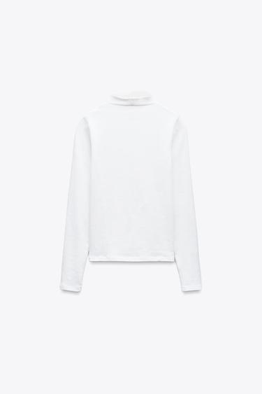 HIGH NECK T-SHIRT - White by Zara - Image 4