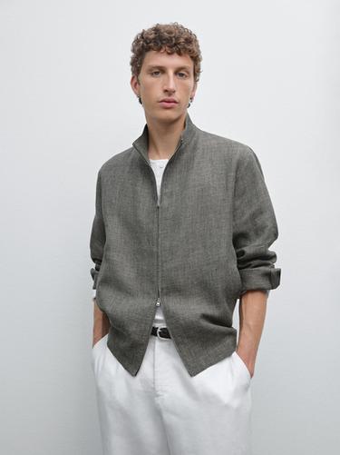 Zara Faded textured linen blend jacket - taupe brown