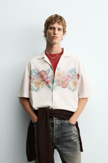 FLORAL PRINT SHIRT - Grey by Zara - Image 1