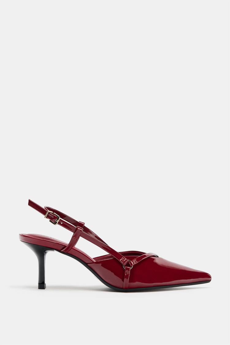 STRAPPY BUCKLE HIGH-HEEL SHOES Red ZARA India