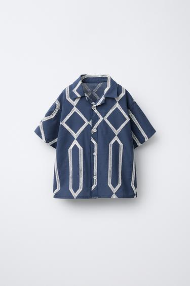 Zara CONTRAST PRINT SHIRT - Blue