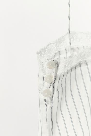 LACE TRIM STRIPED TOP - White by Zara - Image 6