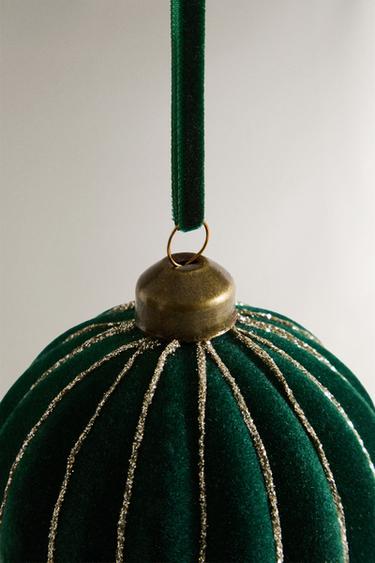 SPARKLY STRIPED BAUBLE CHRISTMAS TREE DECORATION - Green by Zara - Image 2