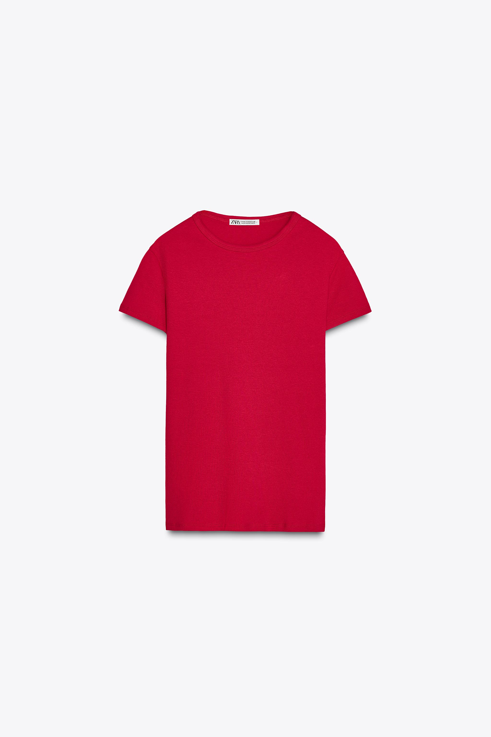 リブ ショートスリーブ Tシャツ - ストロベリー・ピンク | ZARA