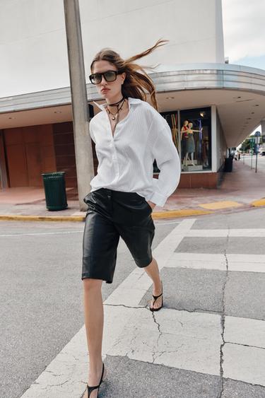 LONG FAUX LEATHER BERMUDA SHORTS - Black by Zara