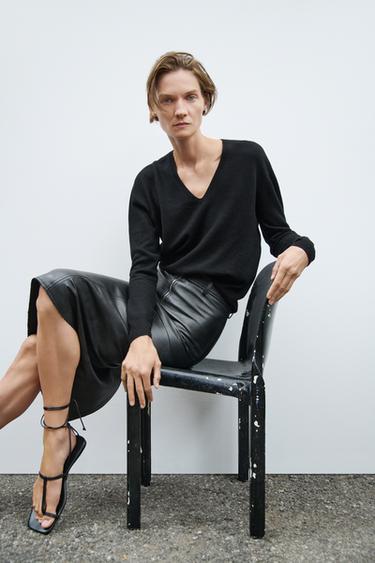 LEATHER EFFECT ZIP SKIRT ZW COLLECTION - Black by Zara