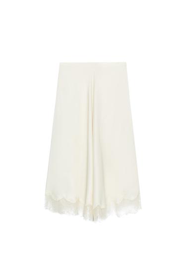 ZW COLLECTION SATIN LACE SKIRT - Vanilla by Zara