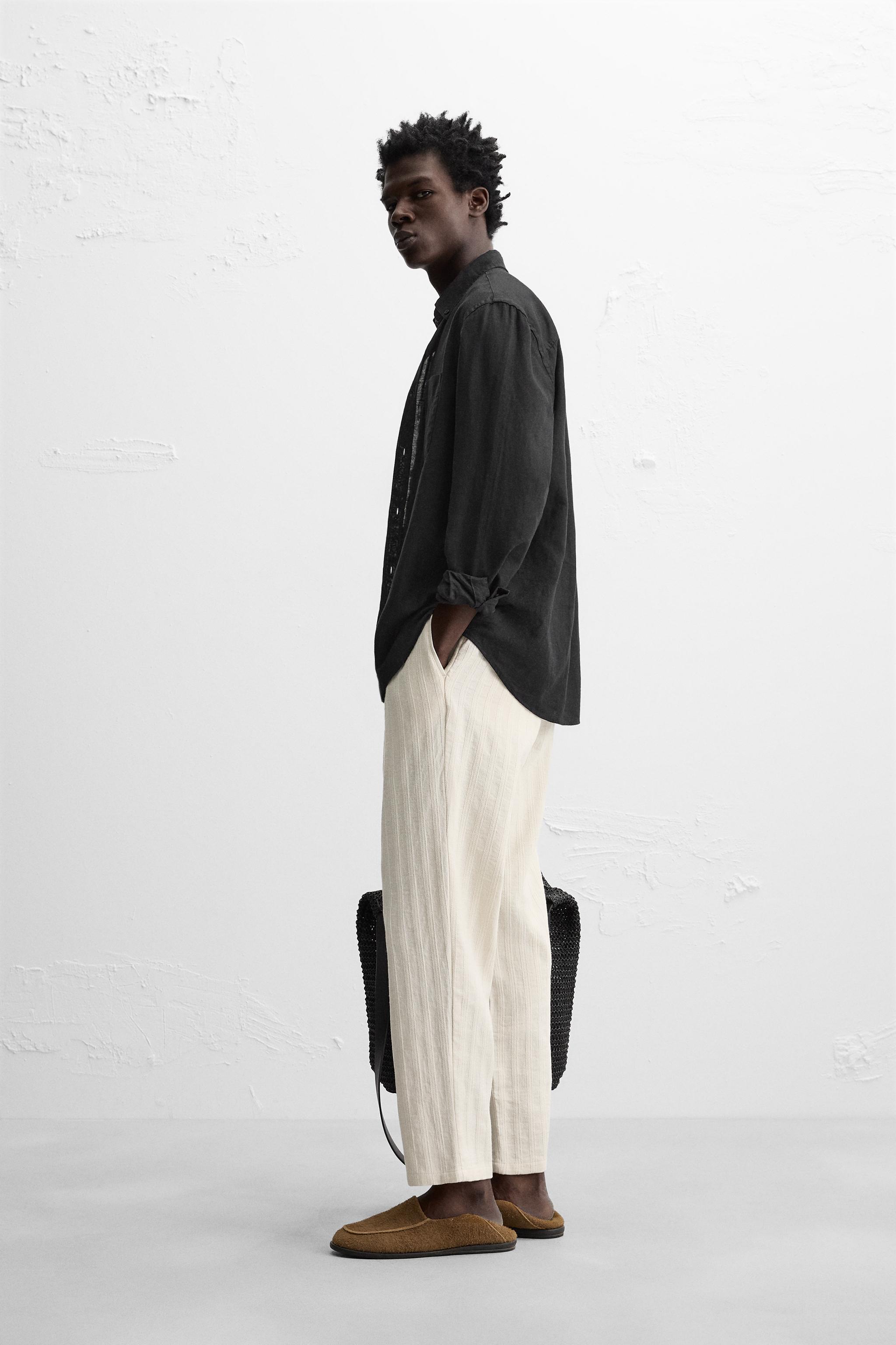 STRIPED JACQUARD PANTS - Ecru | ZARA United States STRIPED JACQUARD PANTS - Ecru | ZARA United States
