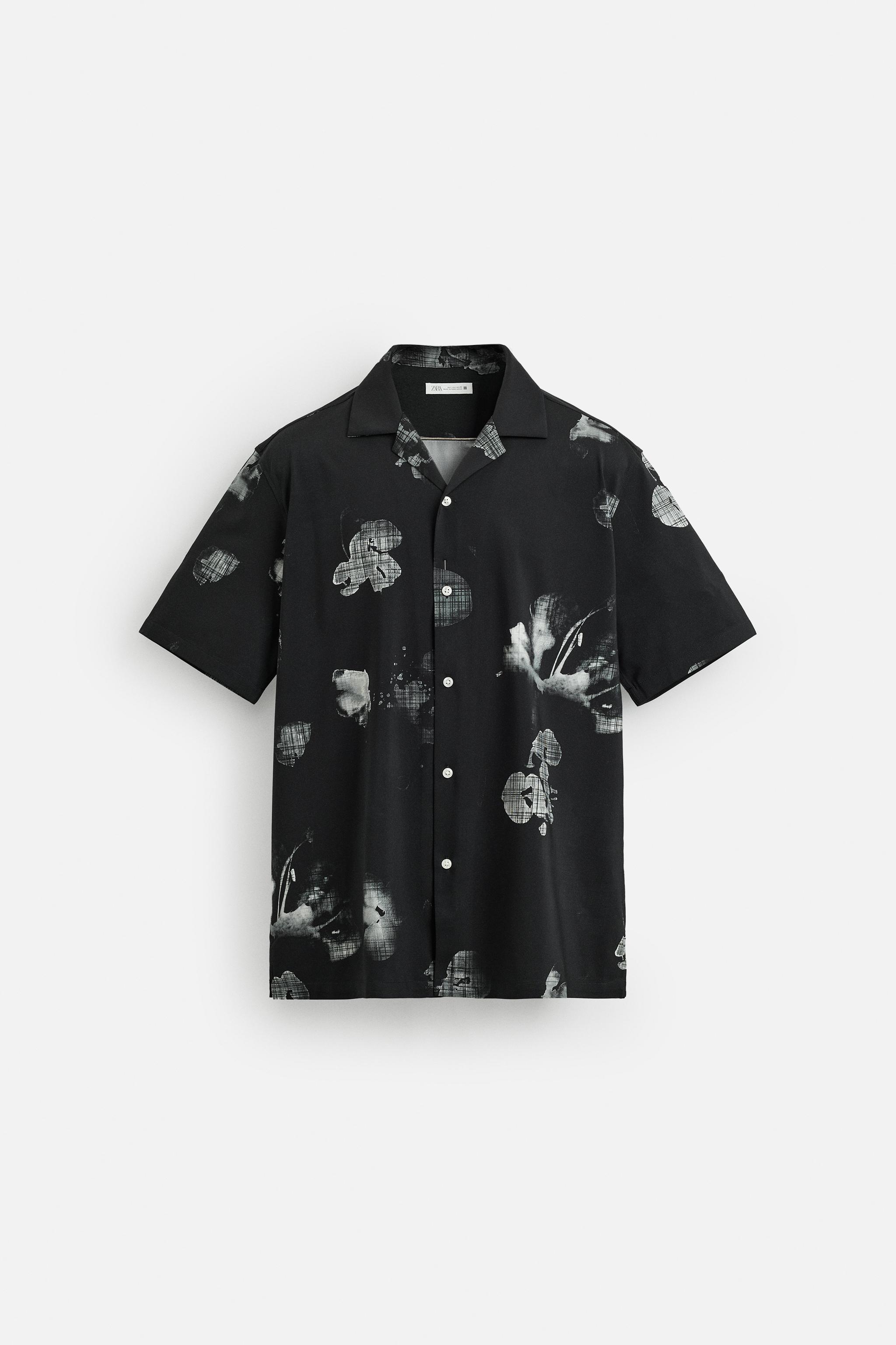 ストレッチフラワープリントシャツ - ブラック | ZARA Japan / 日本