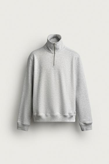 BASIC QUARTER-ZIP SWEATSHIRT - Grey marl by Zara