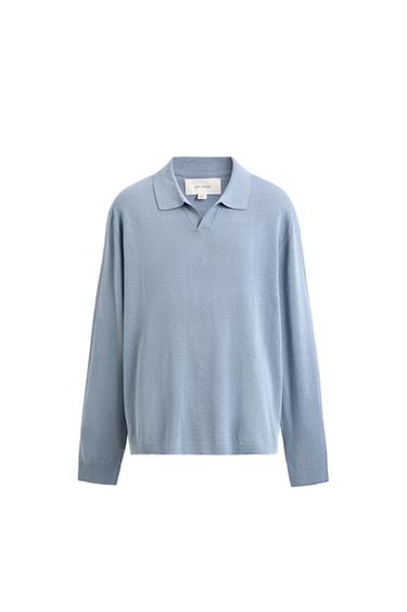 ПОЛО ИЗ КОНОПЛИ И ХЛОПКА — НЕБЕСНО-ГОЛУБОЙ от Zara