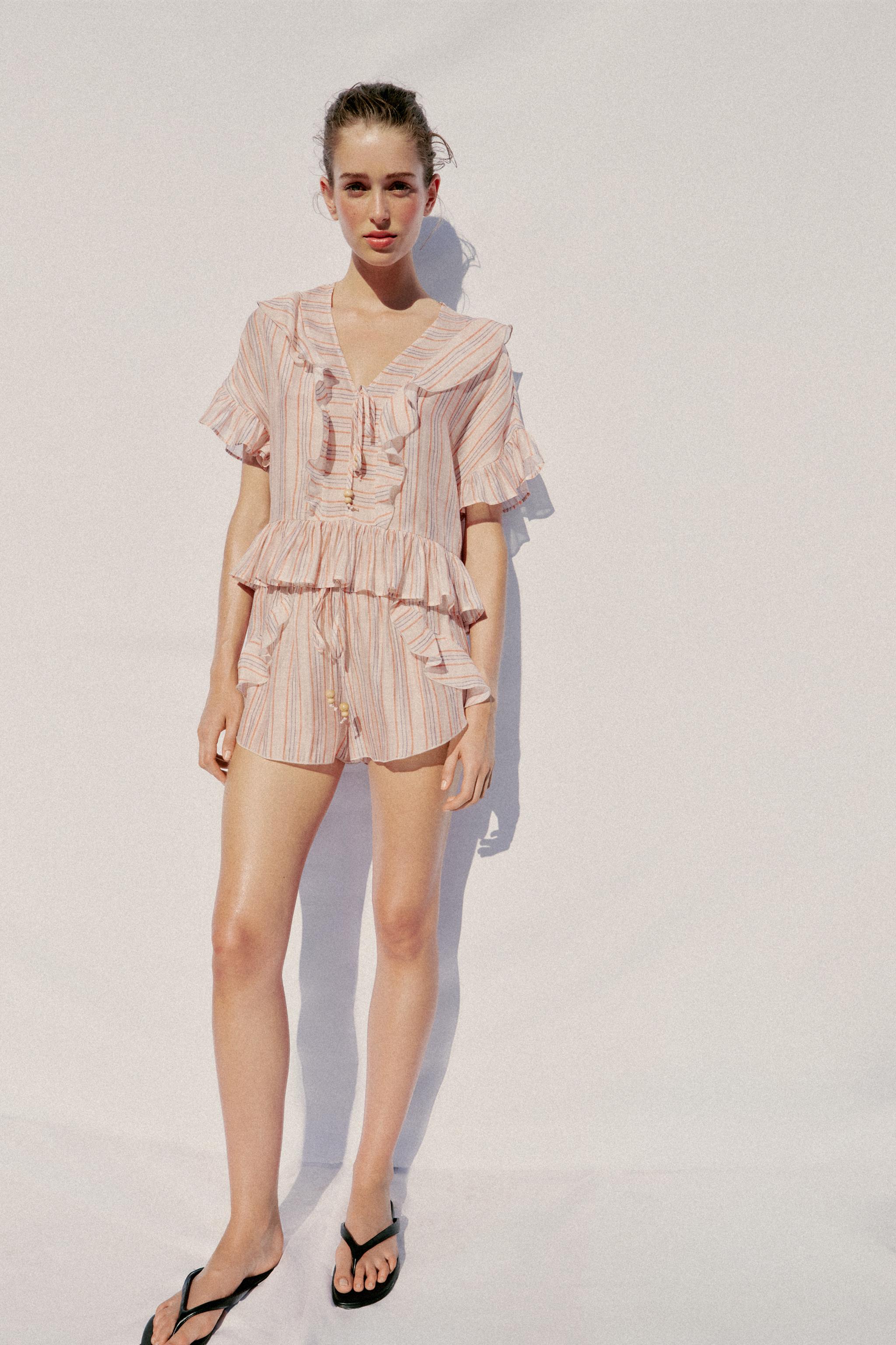 STRIPED RUFFLED BLOUSE — striped
