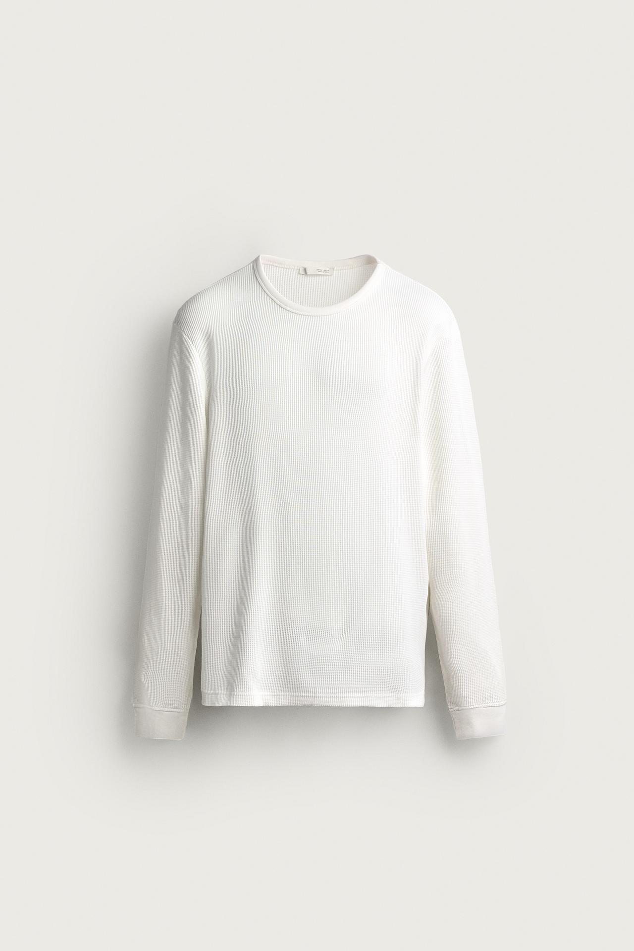 WAFFLE TEXTURE REGULAR FIT T-SHIRT — Oyster-white
