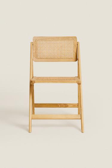 RATTAN AND WOOD FOLDING CHAIR - Light beige by Zara