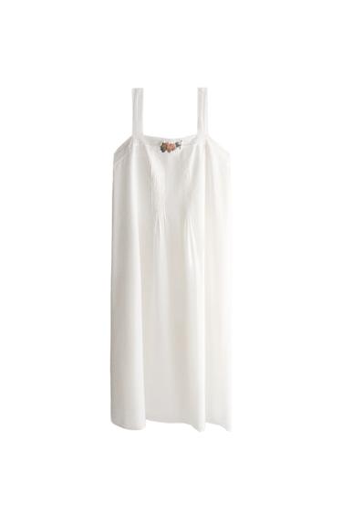 Zara COTTON PINTUCK FLORAL NIGHTGOWN - Oyster-white