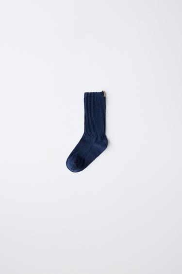 RIBBED MID-LENGTH SOCKS WITH LABEL - Navy blue by Zara - Image 0