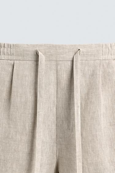 Zara 100% LINEN RELAXED FIT SHORTS - Light beige