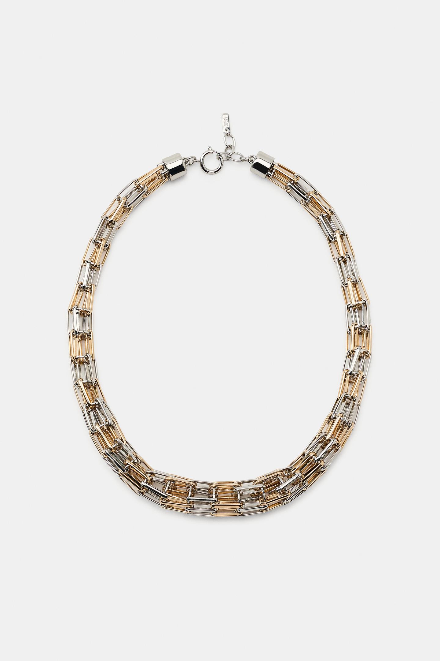 Женское колье Zara Combined Link, цвет: Золотой / Серебряный — фото 2
