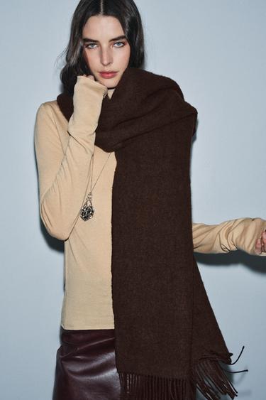 PLAIN SOFT FRINGED SCARF - Brown by Zara - Image 0