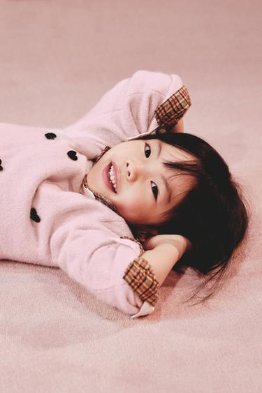 KNIT JUMPER WITH FLOCK HEARTS - Pastel pink by Zara