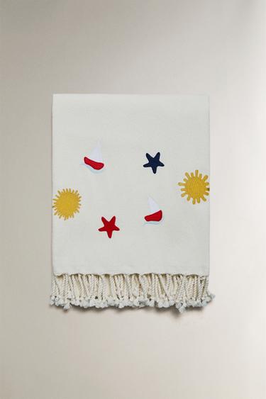 BAVLNĚNÁ PLÁŽOVÁ OSUŠKA S TVARY - Smetanová od Zara