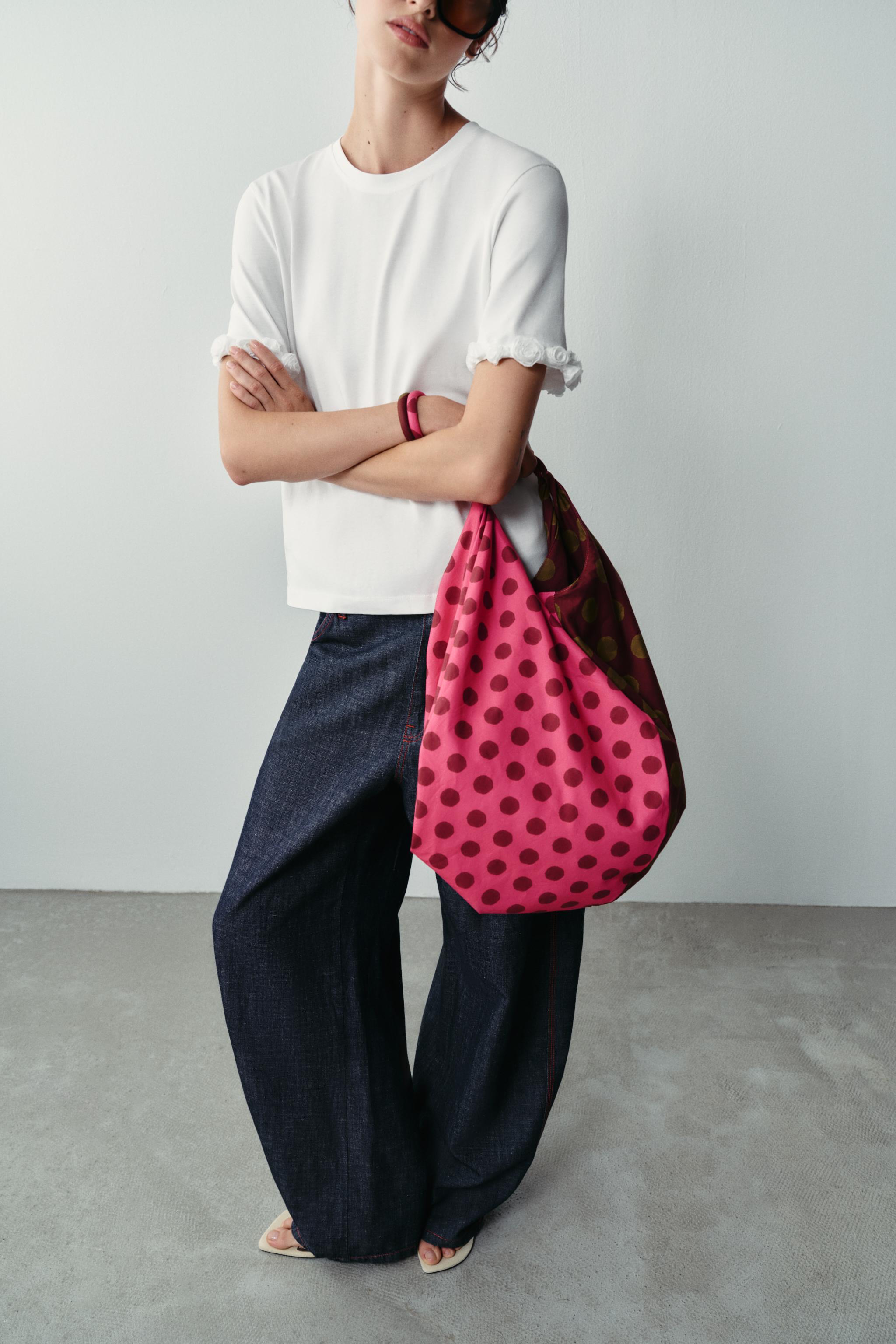 PRINTED POLKA DOT MAXI BAG — Pink