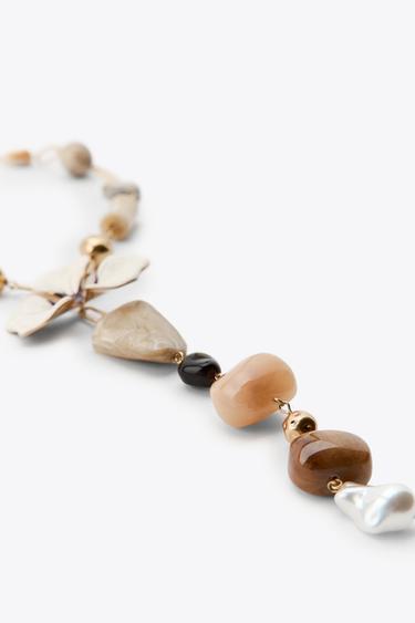 STONE AND FLOWER NECKLACE - Golden by Zara - Image 3