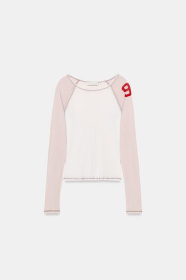 세미 시스루 콤비 티셔츠 - Zara 크림