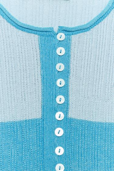 GILET EN MAILLE COLOR BLOCK - Bleu de Zara - Image 6