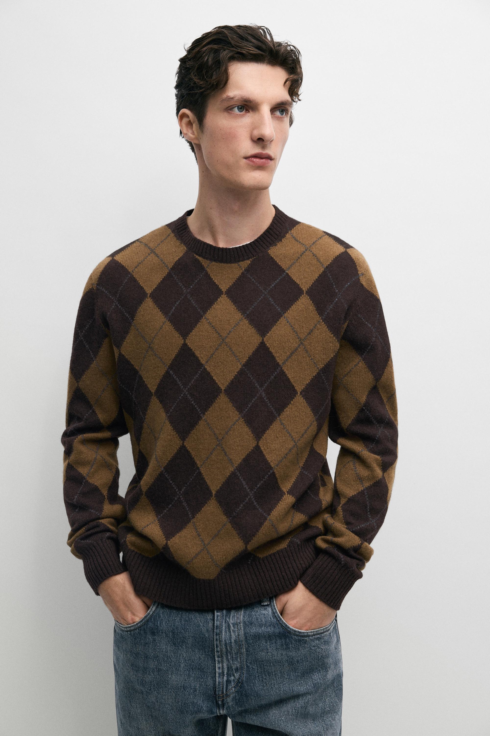 Pull à losanges en maille 100 % laine