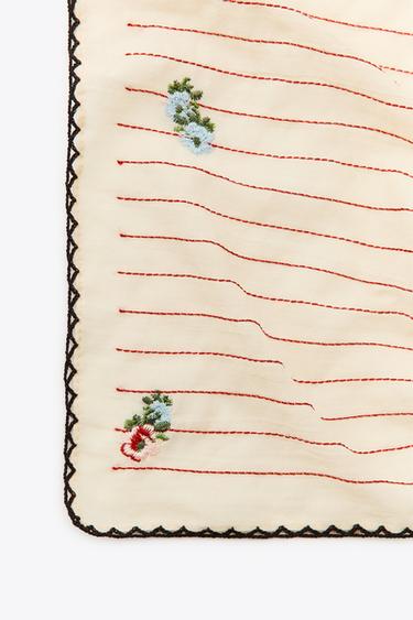 STRIPED SCARF WITH EMBROIDERED FLOWERS - Ecru by Zara - Image 4