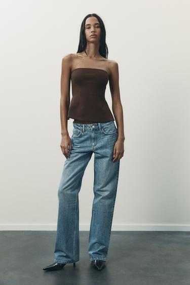 Zara INTERLOCK BANDEAU TOP - Brown - Image 0