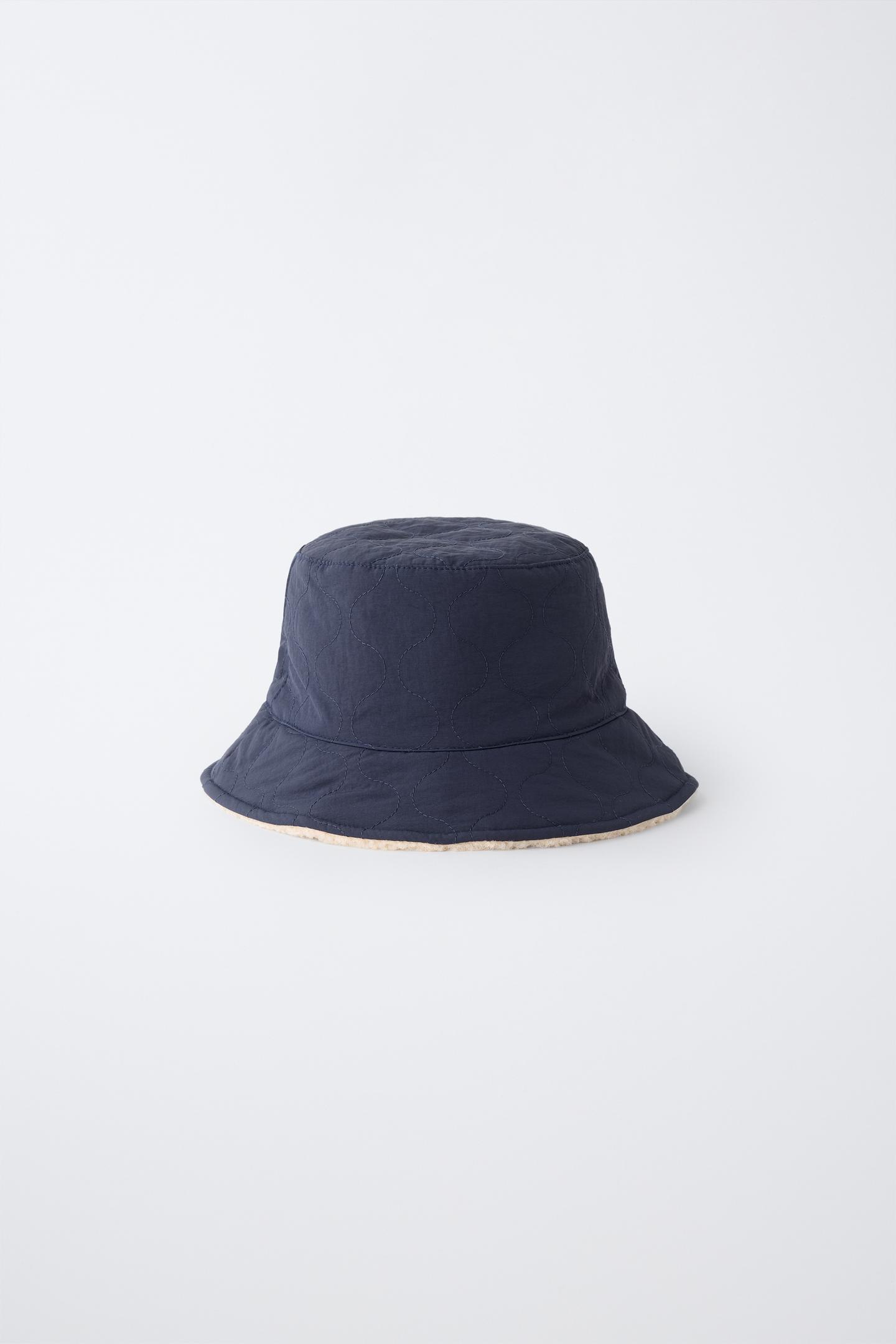 Детская панама Zara Reversible Nylon Faux Shearling Bucket Hat, цвет: Тёмно-синий — фото 1