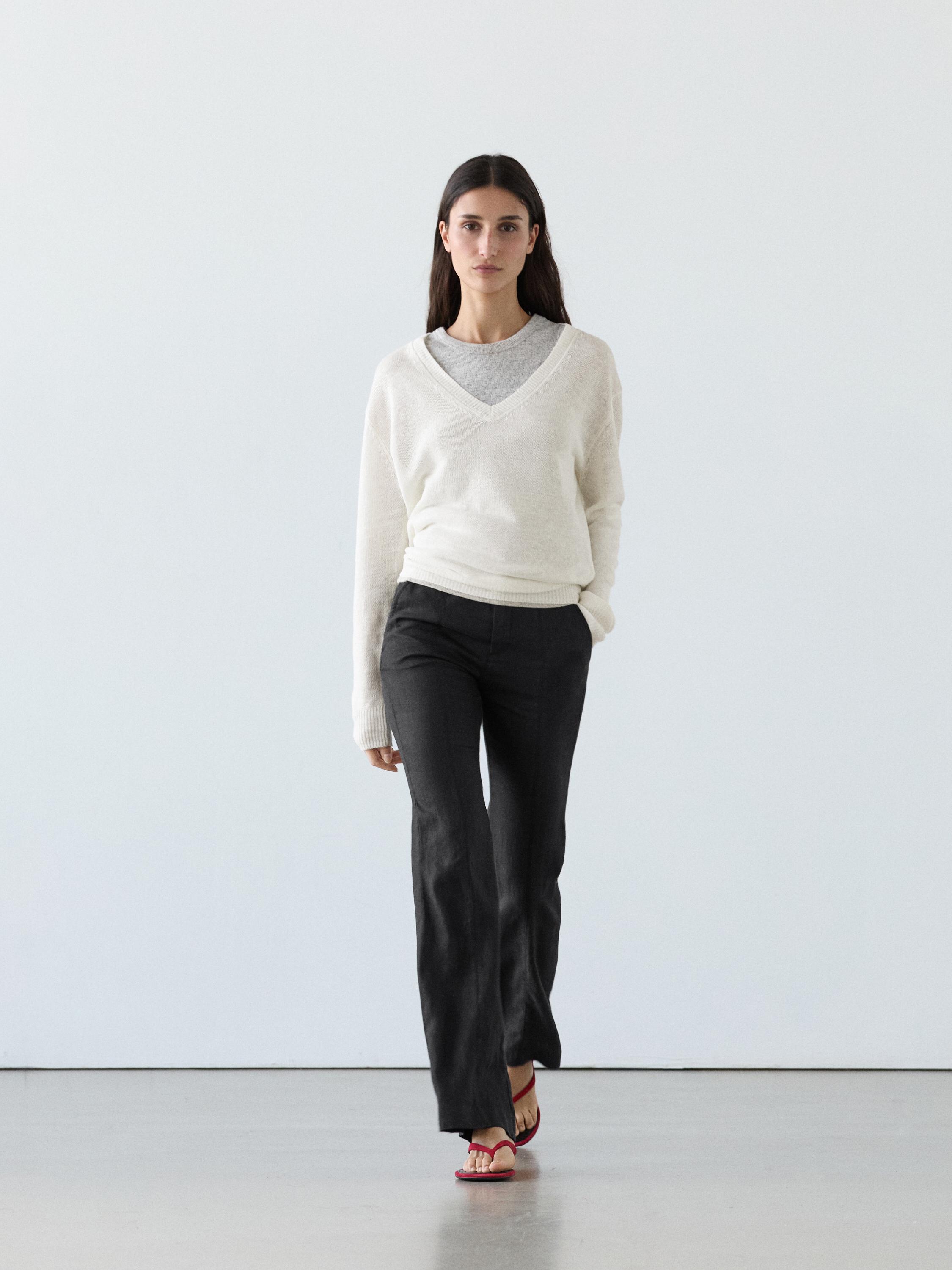 100% linen kick flare fit pants