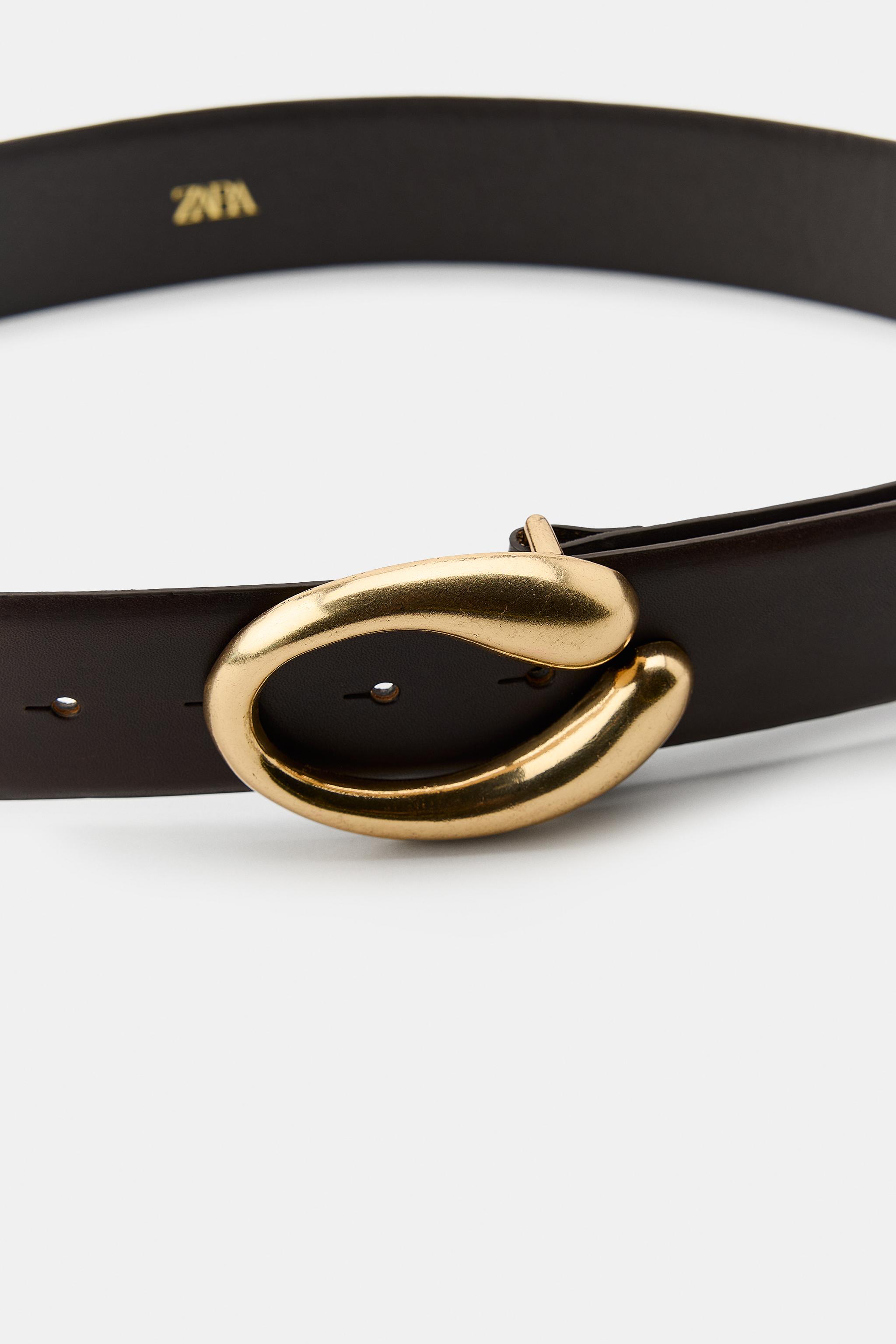 NWT. Zara Brown Leather Belt with an Oval Buckle. Size 32. Women main image 2
