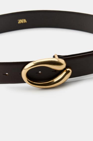 CEINTURE EN CUIR À BOUCLE OVALE Marron ZARA France