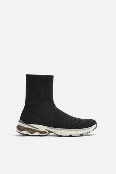 KNITTED HIGH-TOP TRAINERS - Black by Zara