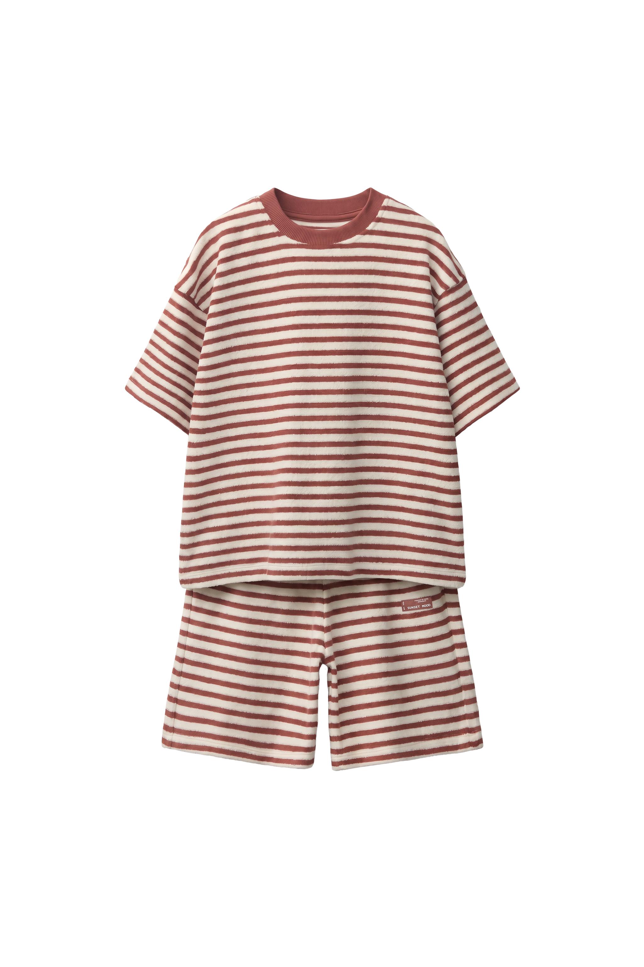 nvetokkiサーマルbeamsboyチャオパニックtodayful.zara TOWEL EFFECT STRIPED T-SHIRT AND BERMUDA SET - Brown / White