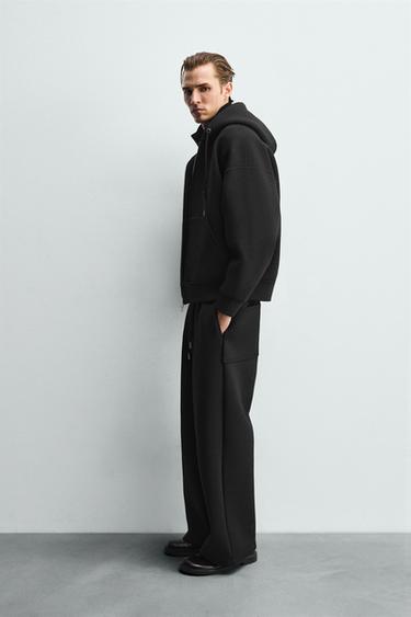 Zara 寬版潛水布效果長褲 - 黑色