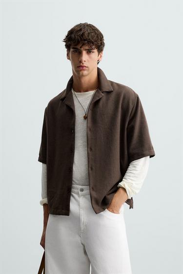 Zara TEXTURED SHIRT - Brown