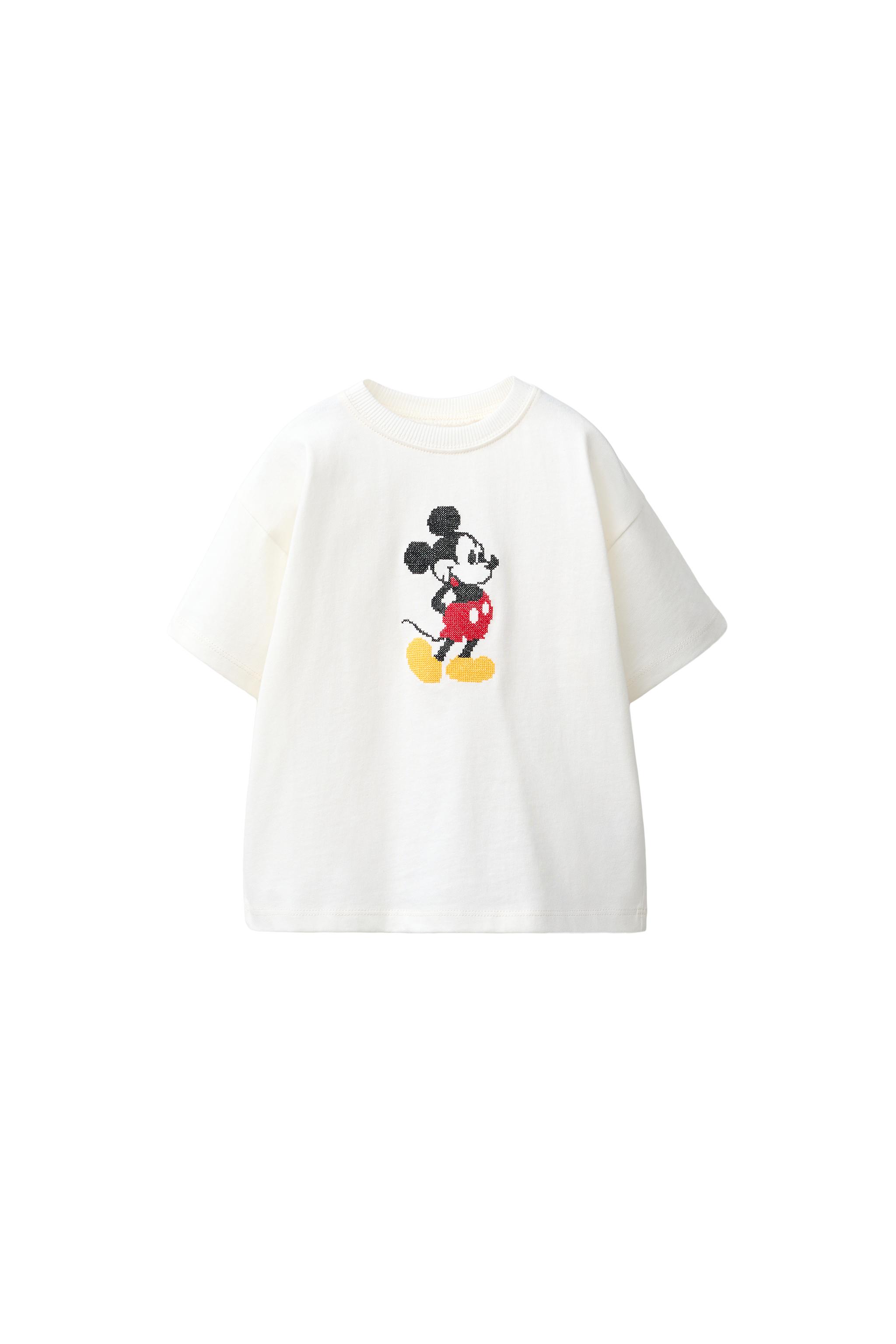 MICKEY MOUSE © DISNEY CROSS STITCH EMBROIDERED T-SHIRT - Oyster