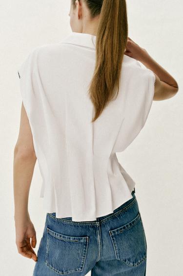 LINEN BLEND TOP WITH DARTS - White by Zara
