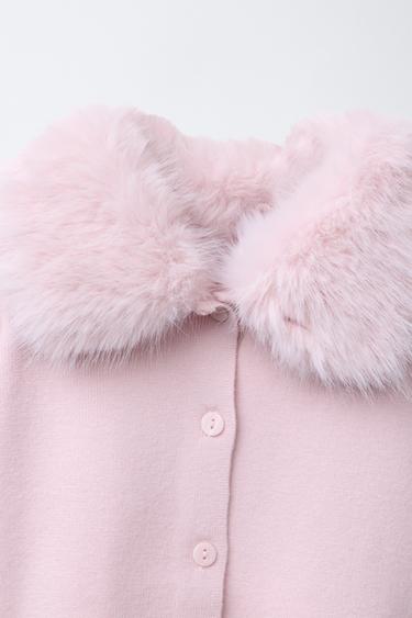 GILET EN MAILLE COL EFFET FOURRURE AMOVIBLE - Rose de Zara - Image 3